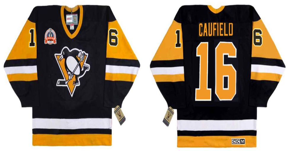 2019 Men Pittsburgh Penguins 16 Caufield Black CCM NHL jerseys